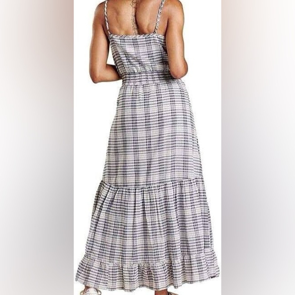 Toad&Co S Airbrush Maxi Dress Organic Cotton blue Stripe plaid sleeveless - Picture 2 of 13